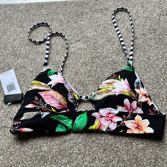 NWT HURLEY SWIM juniors sz M Reversible Floral cutout Strip Mixed Print - Picture 2 of 10